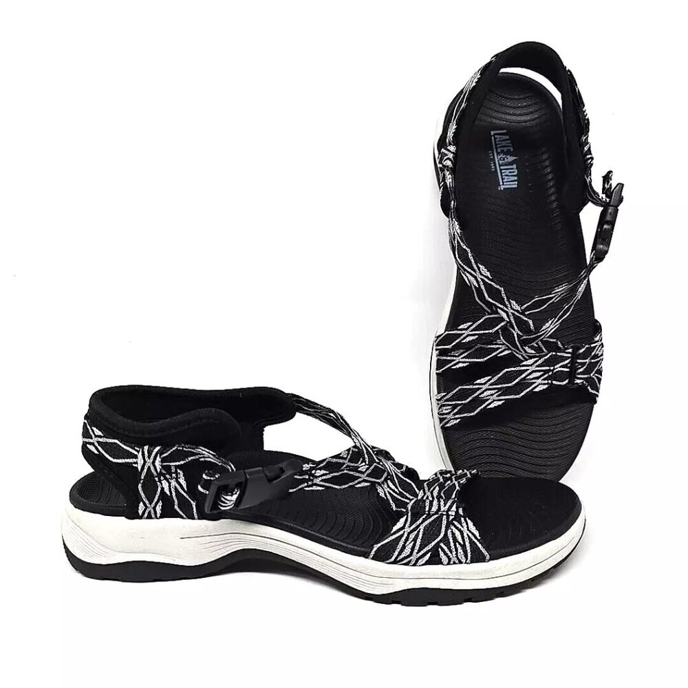 Lake & Trail Julie Sandals Black White Hiking Walking Women's Size 8